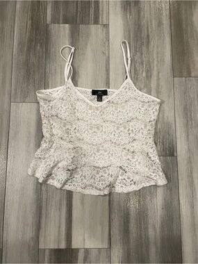 I.N. San Francisco White Allover Lace Cami Tank Top coastal grandma Size M
